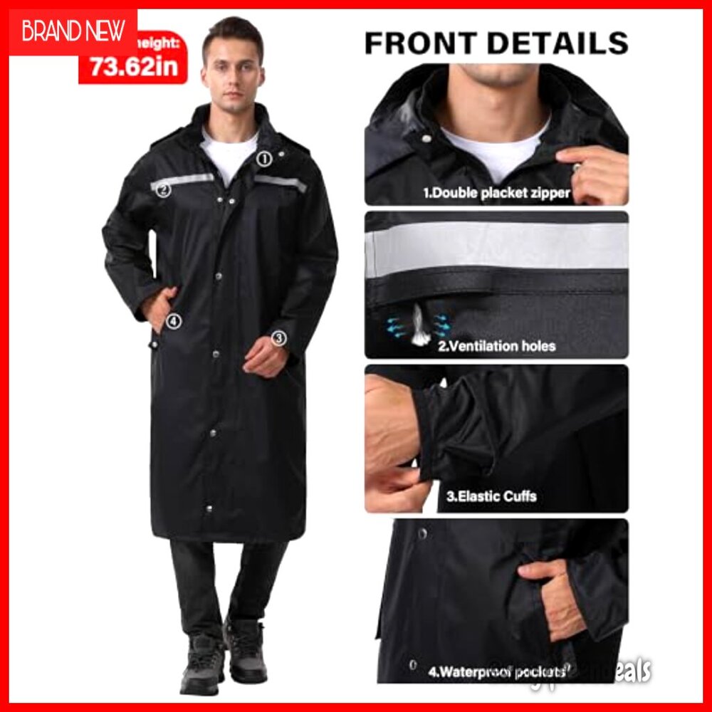Waterproof Long Rain Jacket Lightweight Packable … - image 4